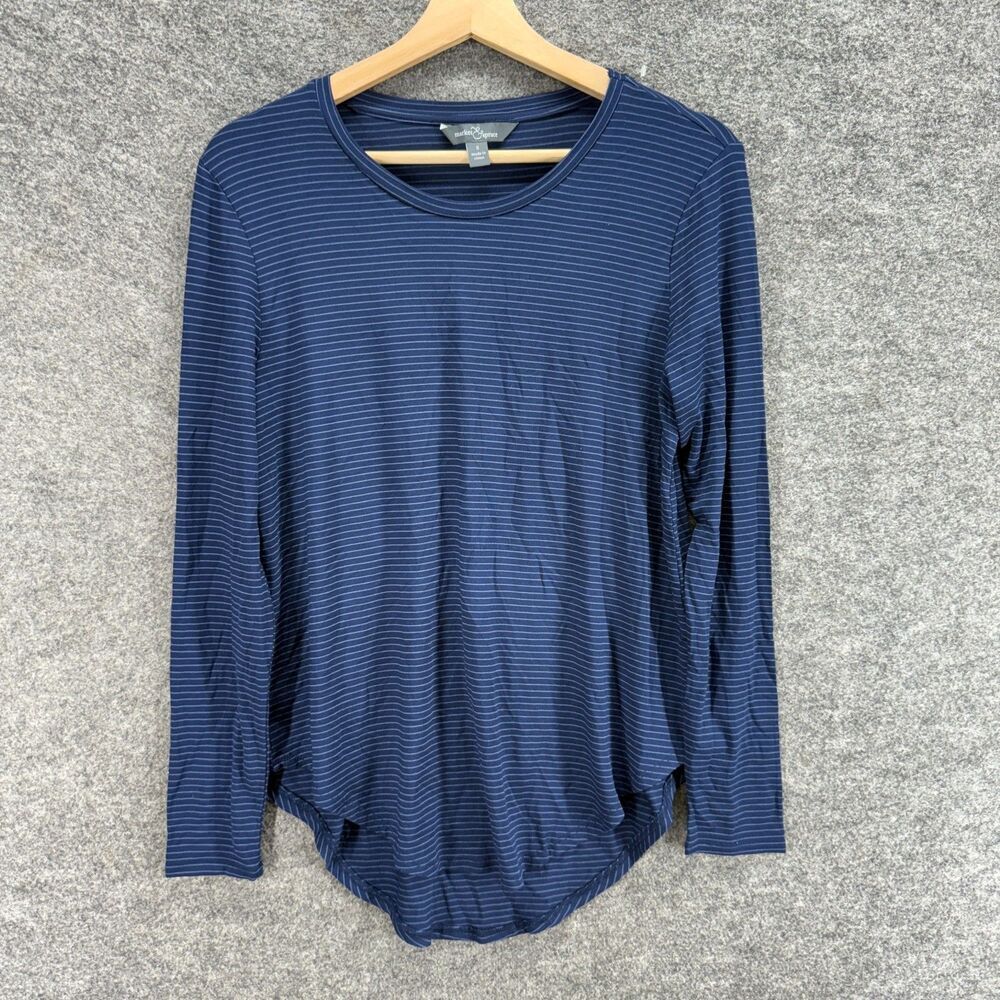 Market & Spruce T-Shirt Women S Small Blue Striped Long Sleeve Pullover Casual